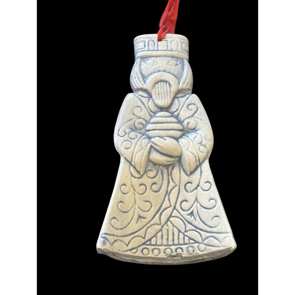 Handmade Pottery Art Xmas Tree Ornament Wisemen Folk Art Nativity 70s 1976 VTG